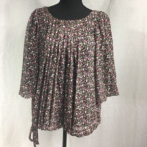 Antilia Femme Rust Floral Sheer 3/4 Sleeve Boho floral tie side lined shirt